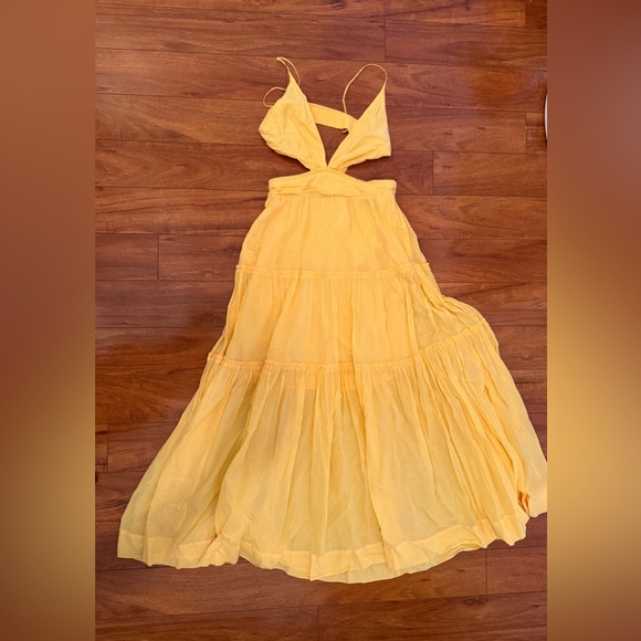 bec + bridge Carla V Neck Tiered Skirt Yellow Backless Maxi Dress - Picture 5 of 7
